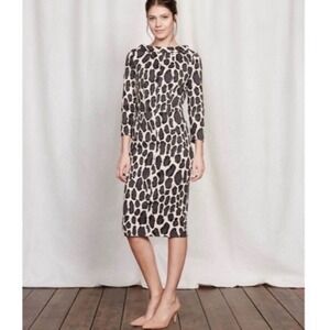 Boden Marisa Leopard Print Sheath Dress US 4 Cream/Gray/Black